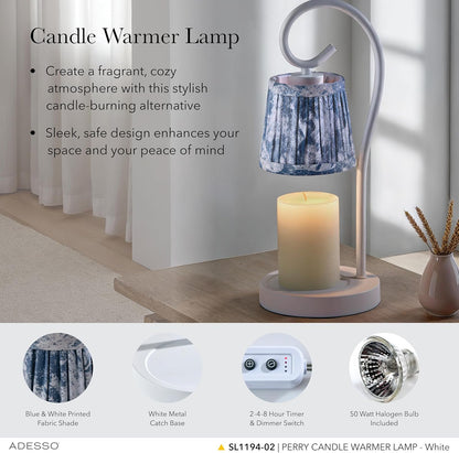 Adesso Blue Floral Candle Warmer Lamp