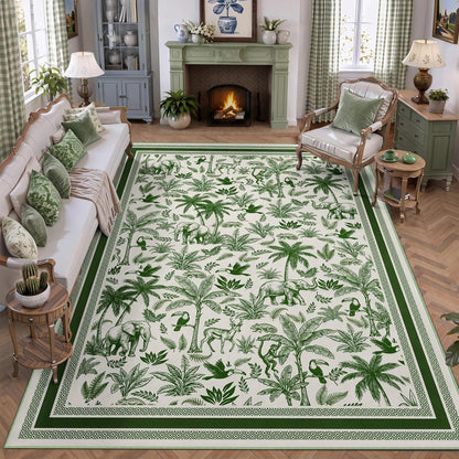 Washable French Toile Area Rug