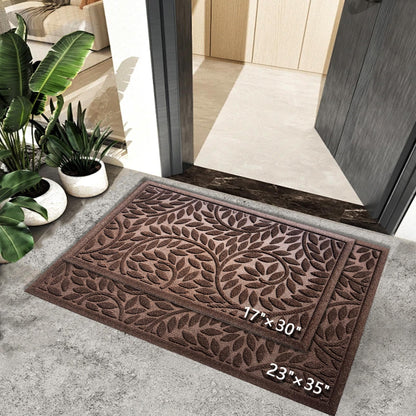 Blue Leaf Front Door Mat, Non-Slip Rubber