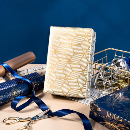 Christmas Wrapping Paper Rolls, Blue and Silver, 4 Rolls