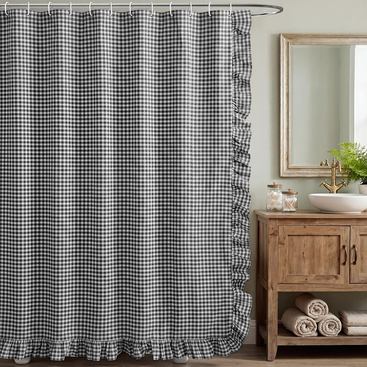 Ruffled Gingham Shower Curtain, 72 x 72
