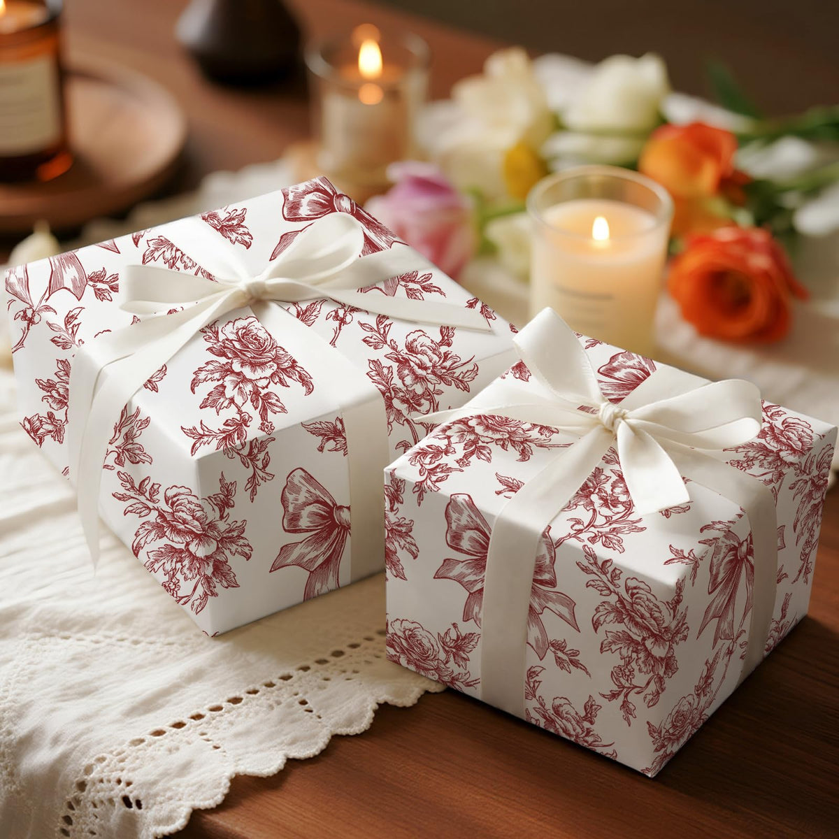 Reversible Toile Christmas Wrapping Paper
