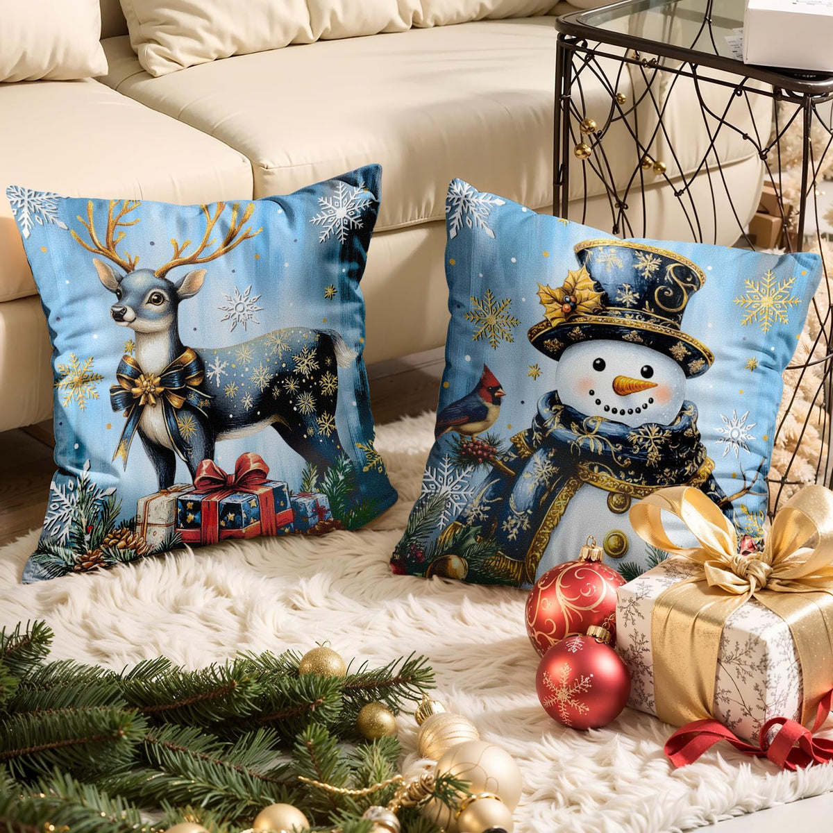 Navy Velvet Christmas Pillow Covers, Set of 4