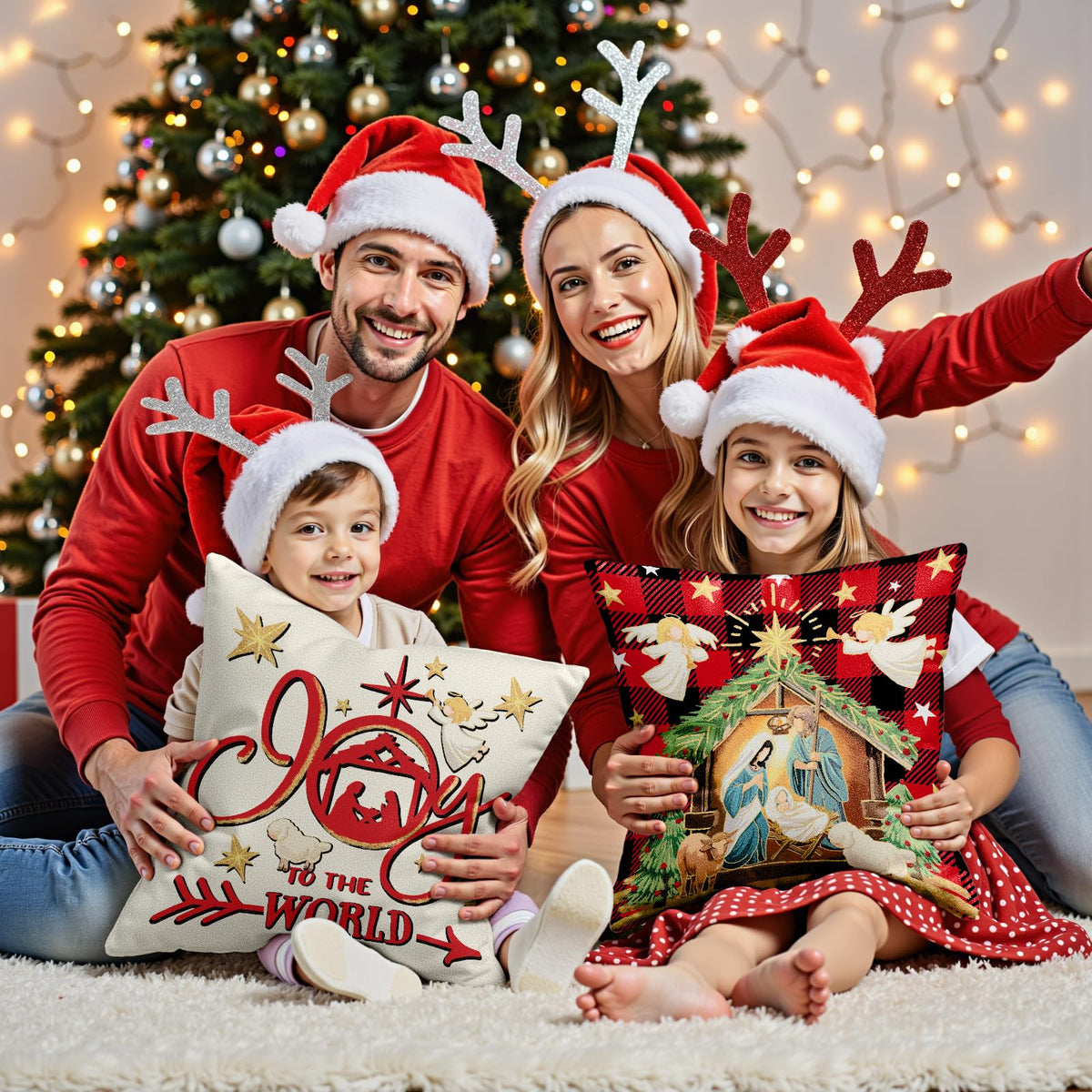 Navy Velvet Christmas Pillow Covers, Set of 4