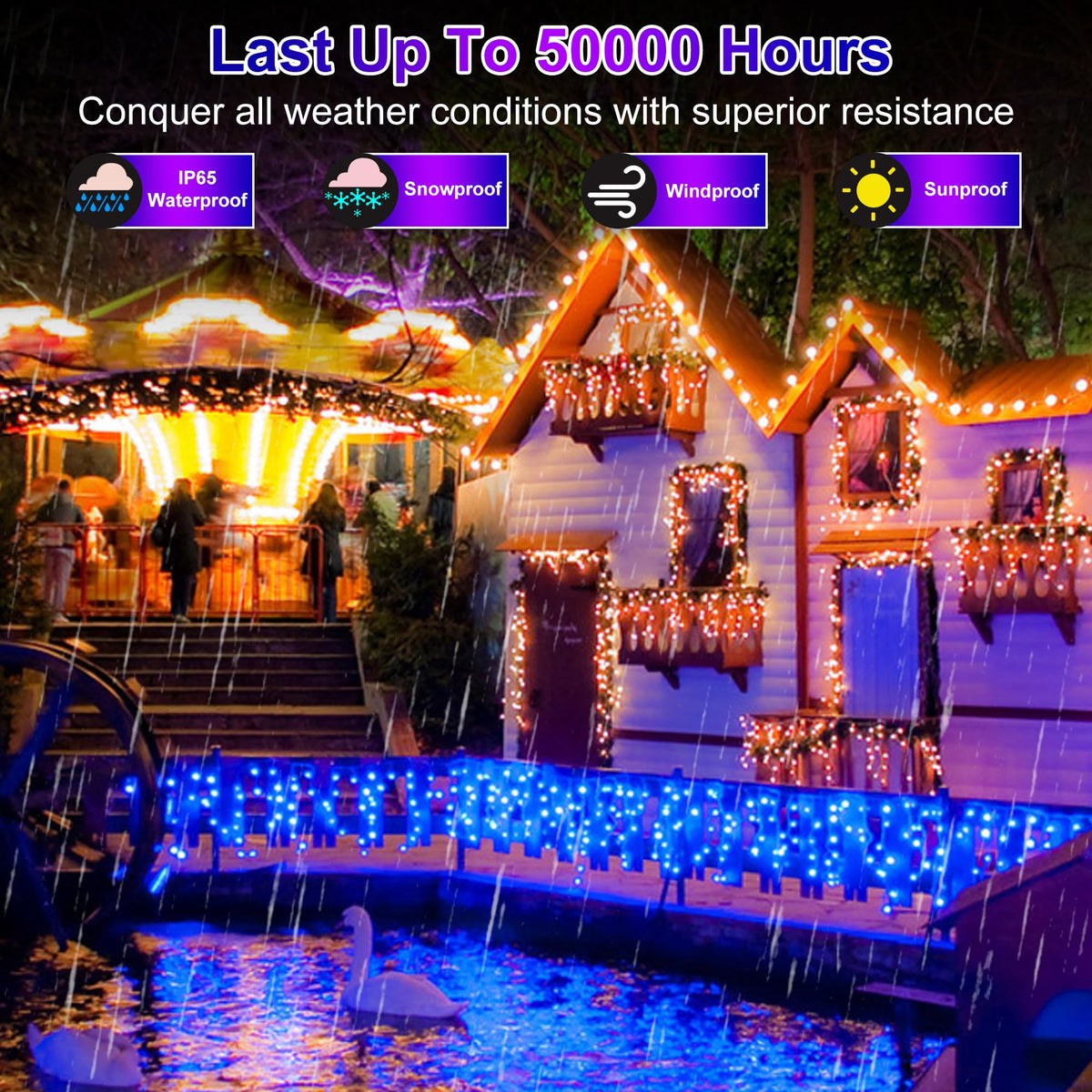 Blue and Cool White Icicle Lights, 164 ft