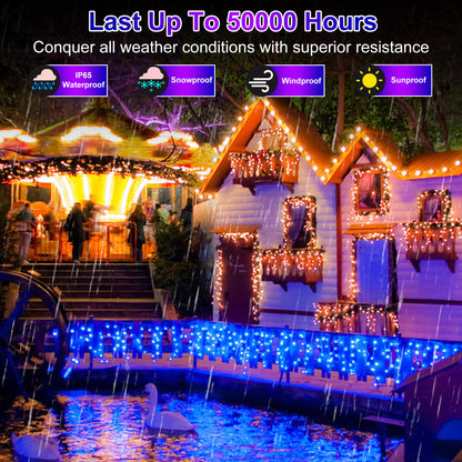 Blue and Cool White Icicle Lights, 164 ft