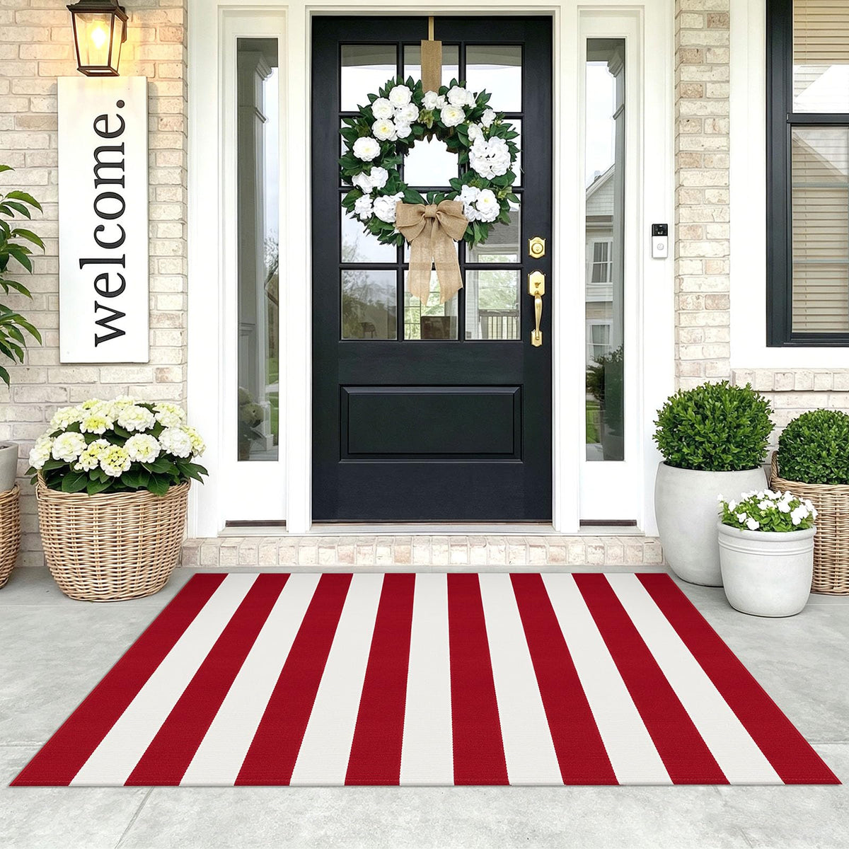 Navy and White Striped Cotton Rug, 28x43