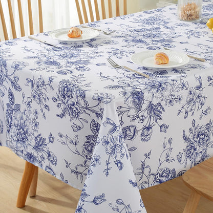 Blue and White Floral Tablecloth, Rectangle