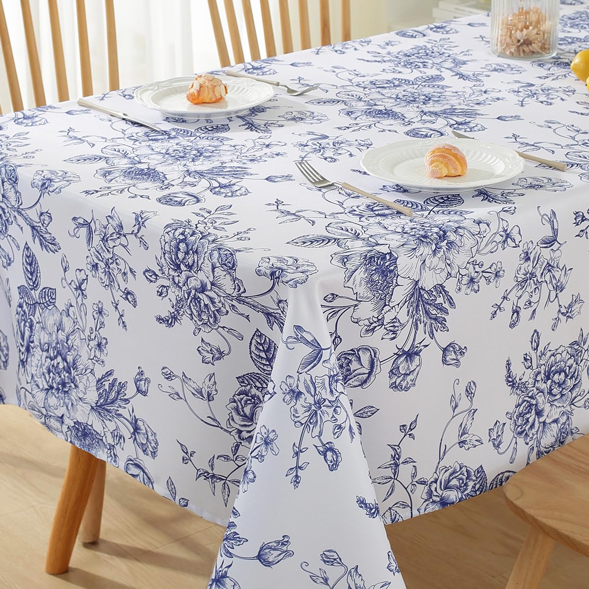 Blue and White Floral Tablecloth, Rectangle