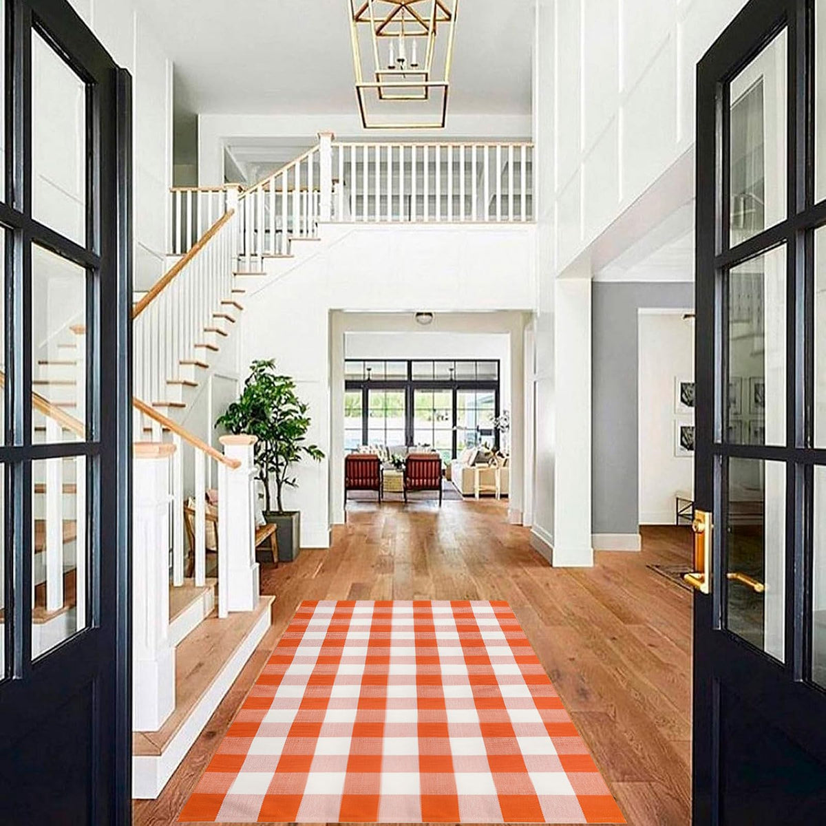 Blue Buffalo Plaid Outdoor Rug, 27.5x43