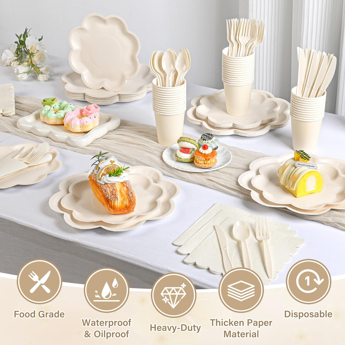 Blue and White Paper Tableware Set, Serves 50