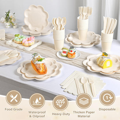 Blue and White Paper Tableware Set, Serves 50