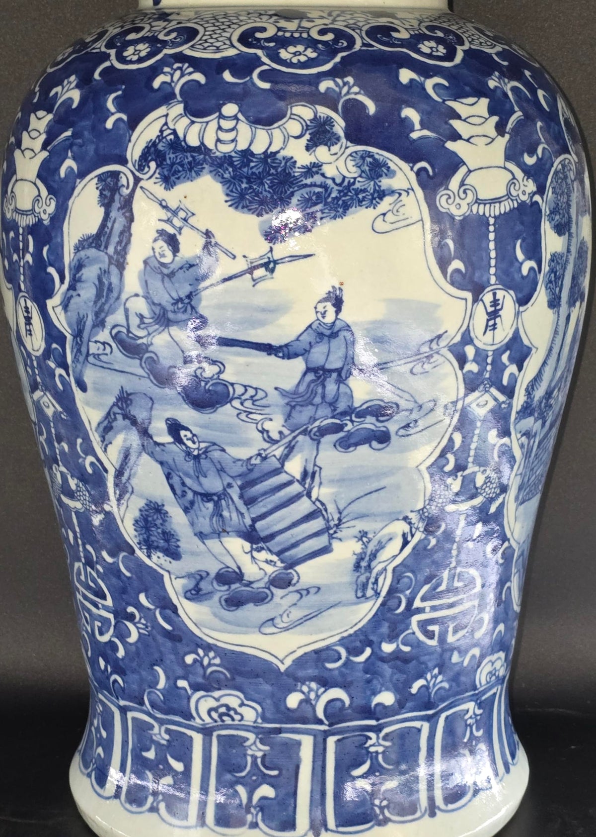 Blue and White Lotus Ginger Jar, 19 Inch