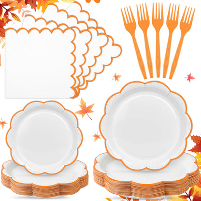 Blue Scalloped Paper Plates and Napkins, Serves 24