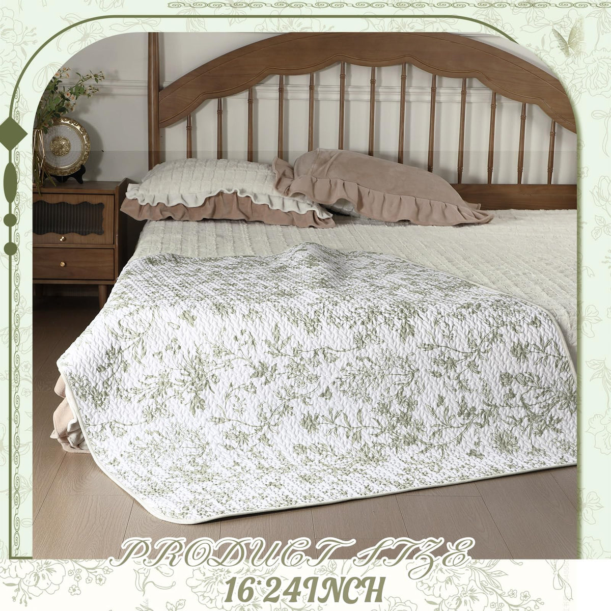Blue Floral Quilted Throw Blanket, 50 x 60 Inch