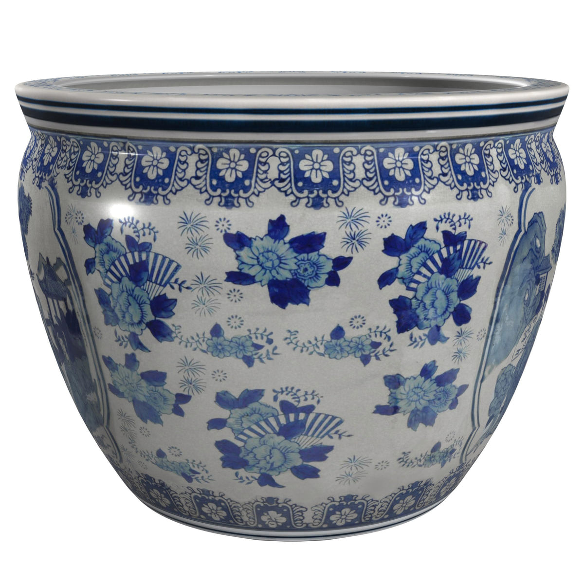 Ladies Blue and White Porcelain Fishbowl Planter