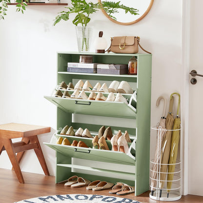 Blue Narrow Shoe Cabinet with 2 Flip Drawers