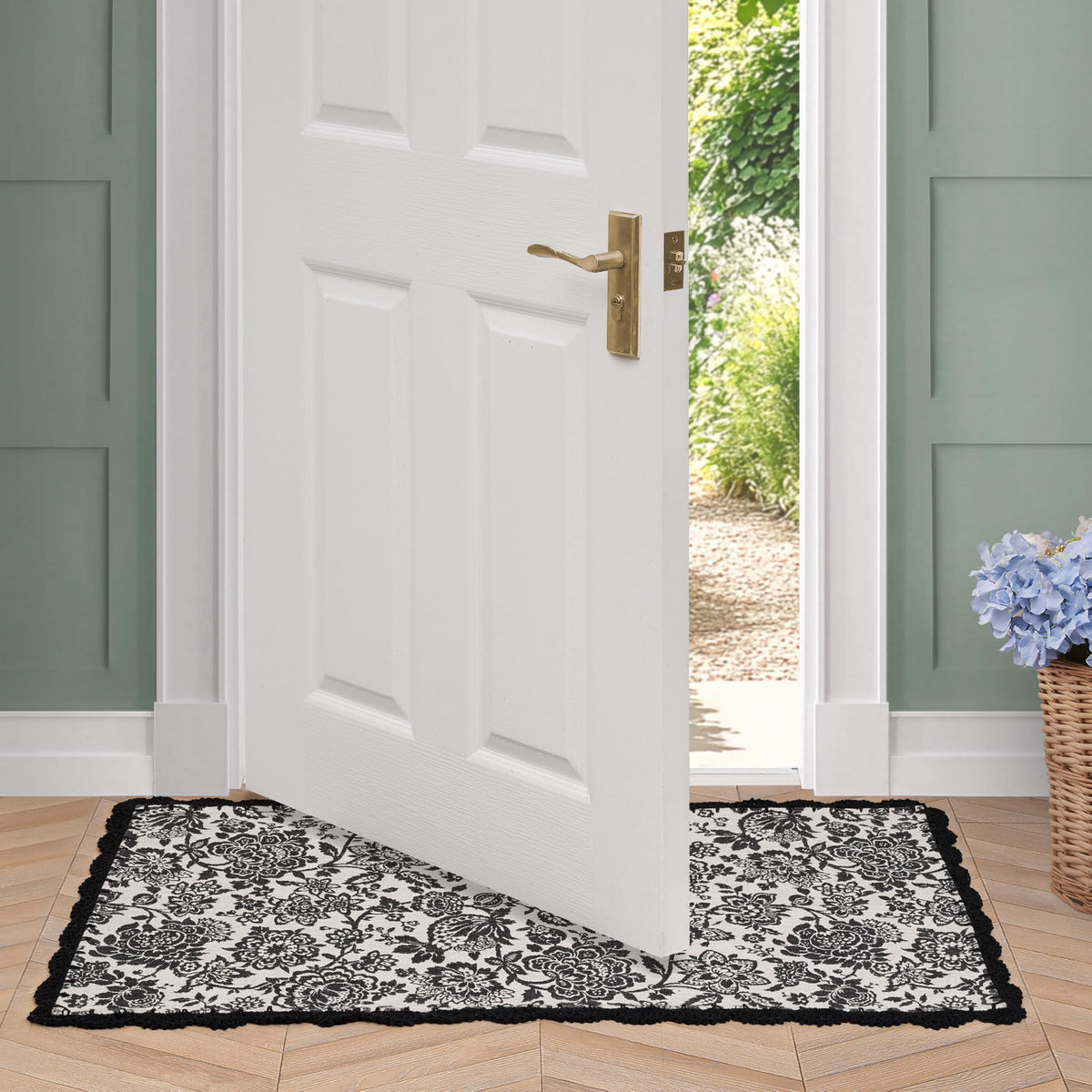 Laura Ashley Indigo Floral Crochet Border Runner Rug
