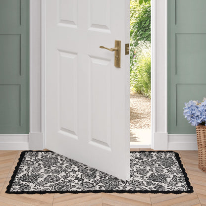Laura Ashley Indigo Floral Crochet Border Runner Rug