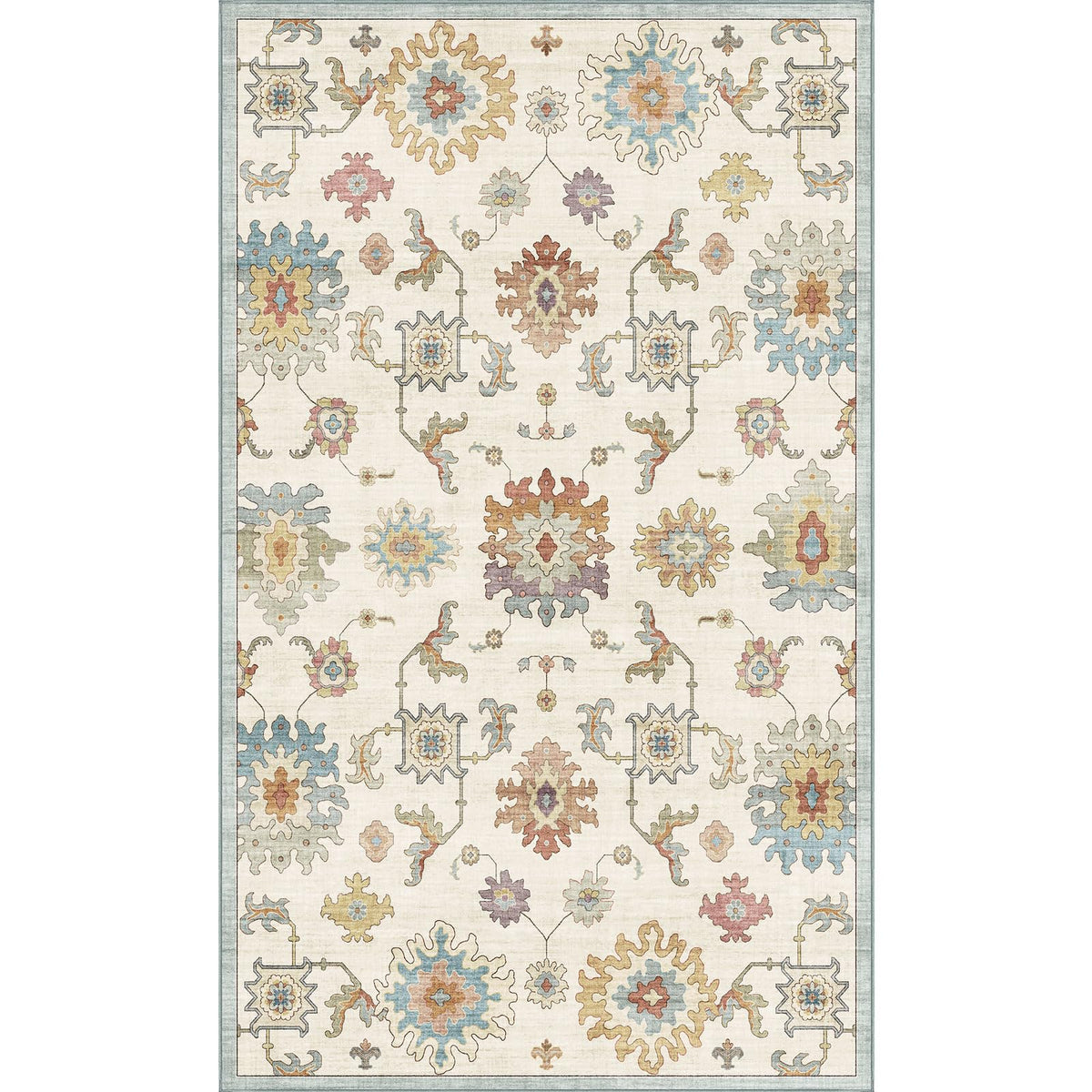 Washable Area Rug, Delft Blue Vintage Floral