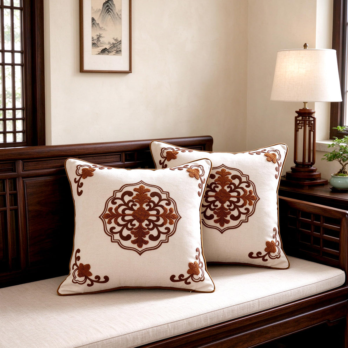 Chinoiserie Floral Chenille Pillow Cover
