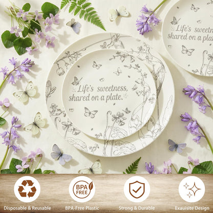 Blue Floral Plastic Plates, 60 Pieces