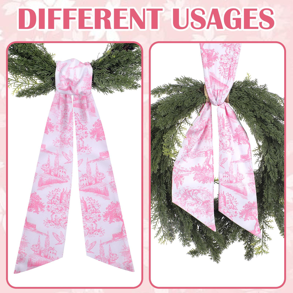 Blue French Toile Wreath Sash, Set of 2