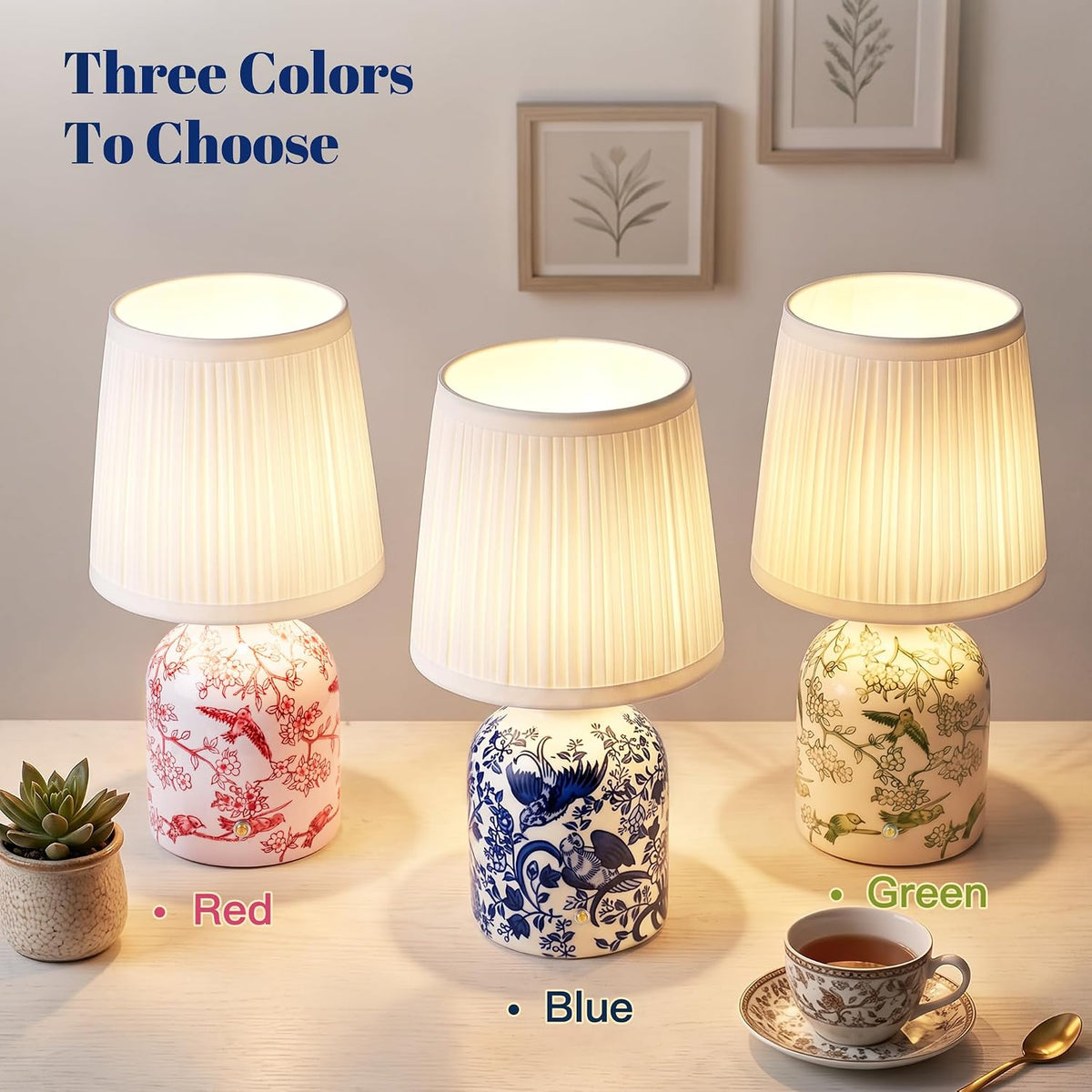 Blue and White Ceramic Cordless Lamps, Set of 2
