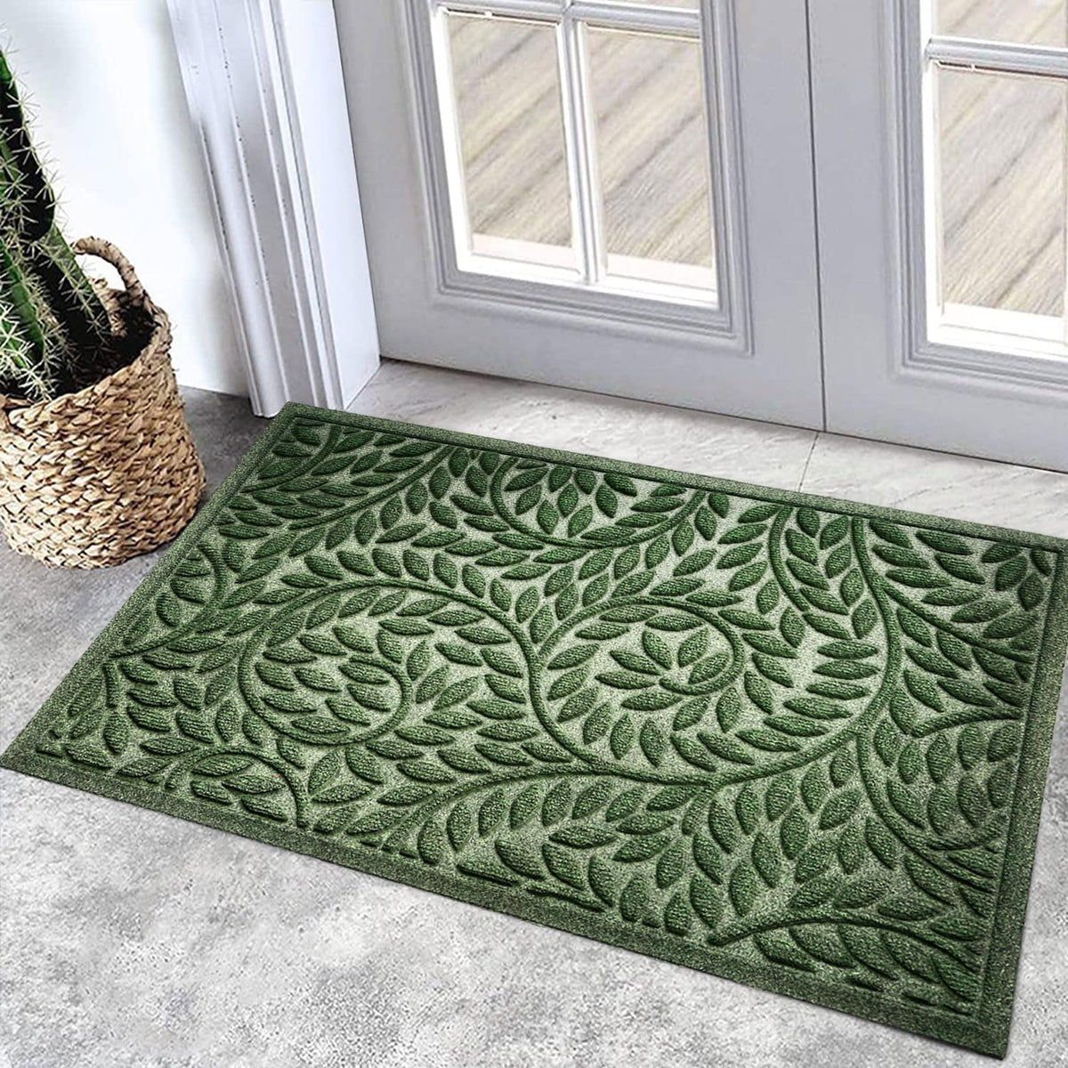 Blue Leaf Front Door Mat, Non-Slip Rubber