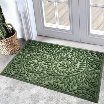 Blue Leaf Front Door Mat, Non-Slip Rubber