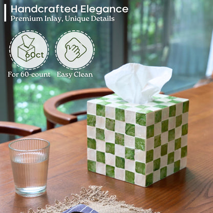 Navy Capiz Square Tissue Box Cover