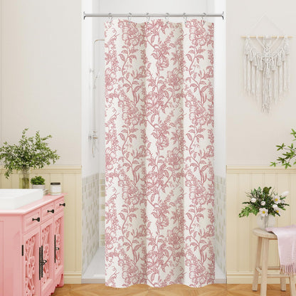 Blue Floral Linen Blend Shower Curtain