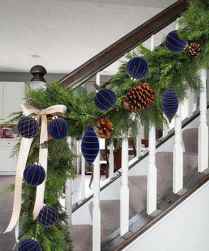 Royal Blue Velvet Christmas Ornament Balls, Set of 12