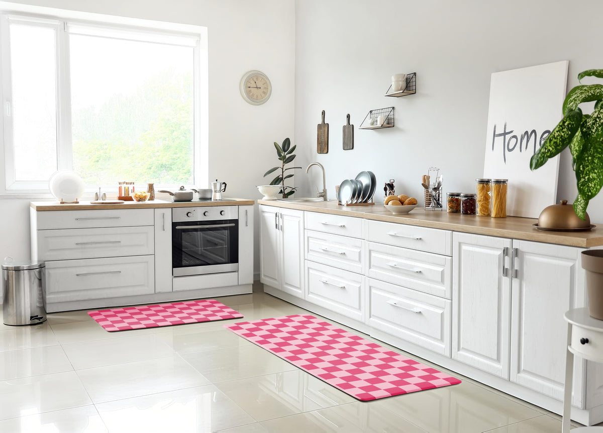 Navy Checkered Kitchen Mats, Set of 2