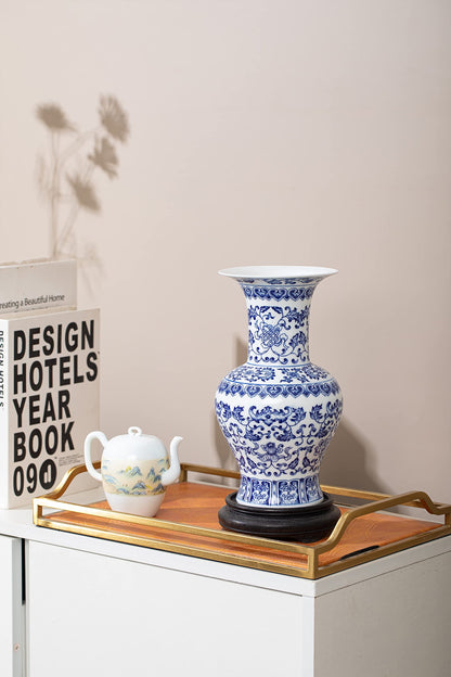 GaLouRo Blue and White Ginger Jar Vase, 9 to 10 Inch