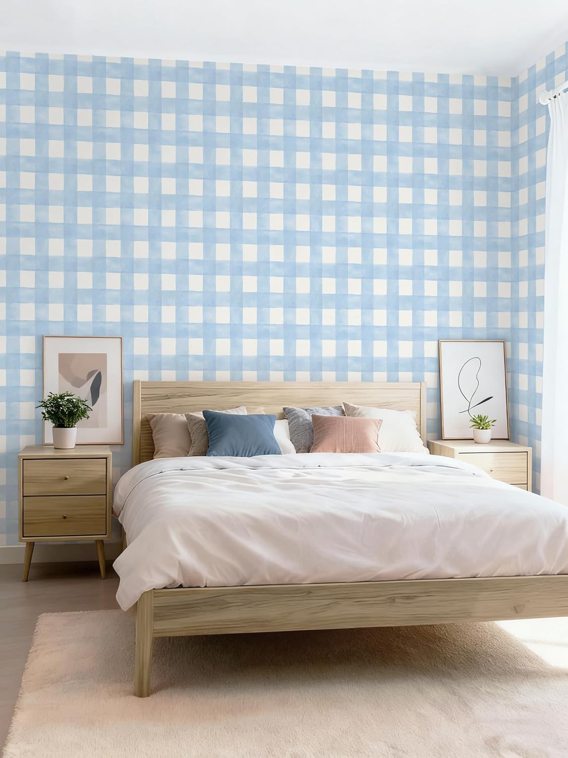 Blue Gingham Peel and Stick Wallpaper