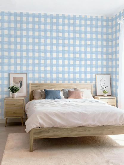 Blue Gingham Peel and Stick Wallpaper
