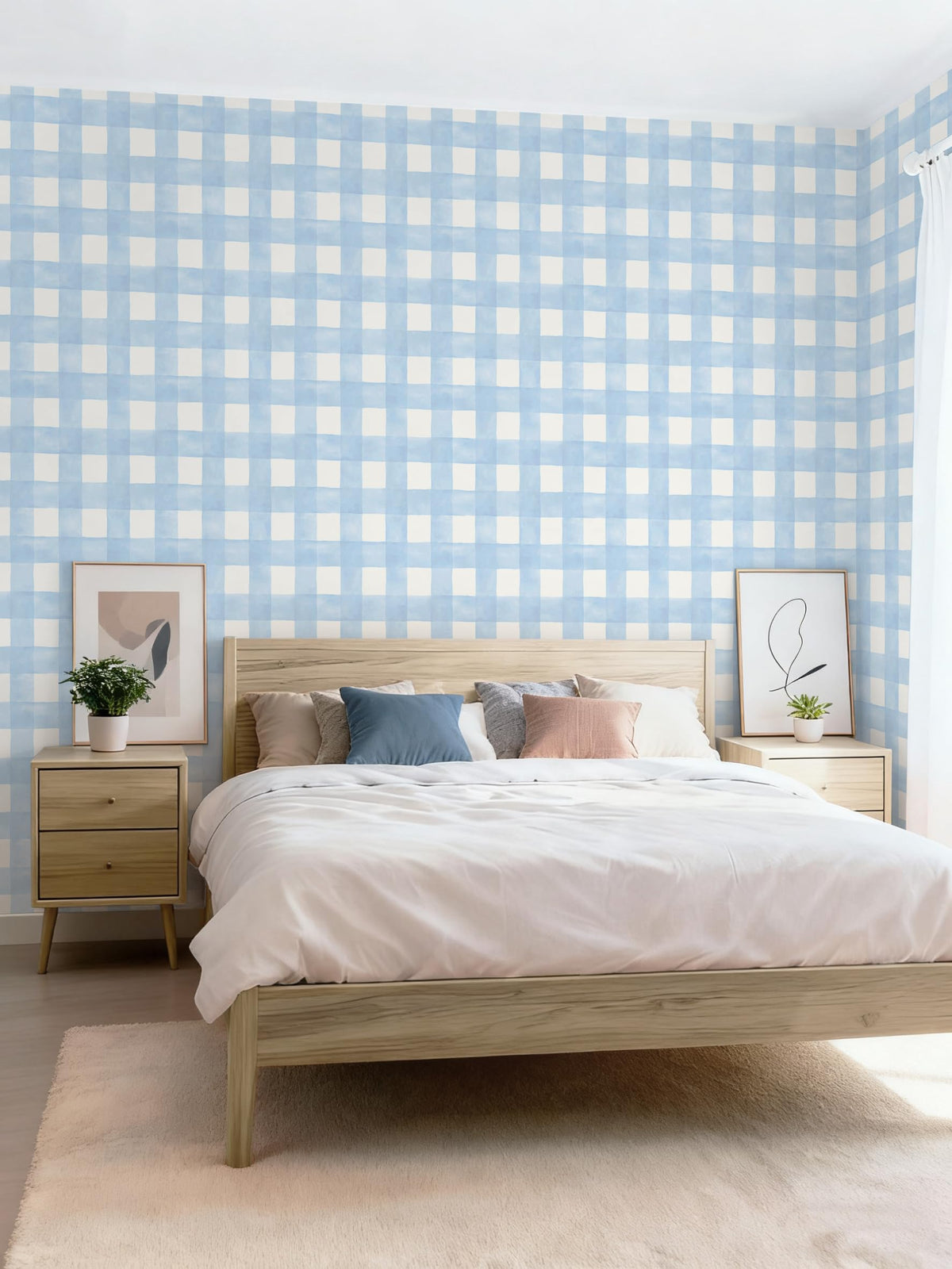 Blue Gingham Peel and Stick Wallpaper