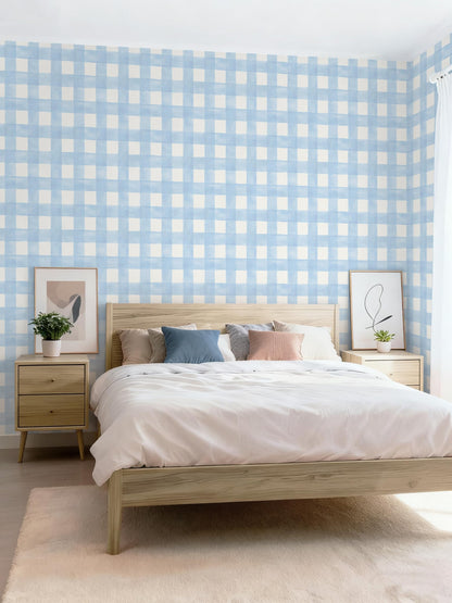 Blue Gingham Peel and Stick Wallpaper