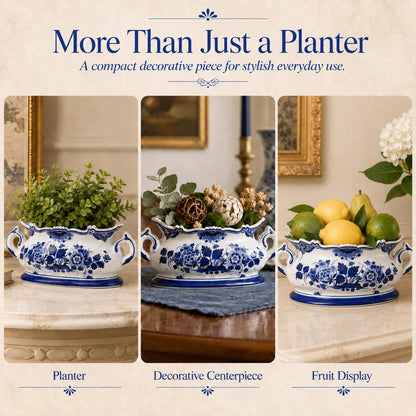 Blue and White Oval Footbath Planter