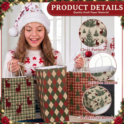 Blue Toile Christmas Kraft Gift Bags, Set of 18