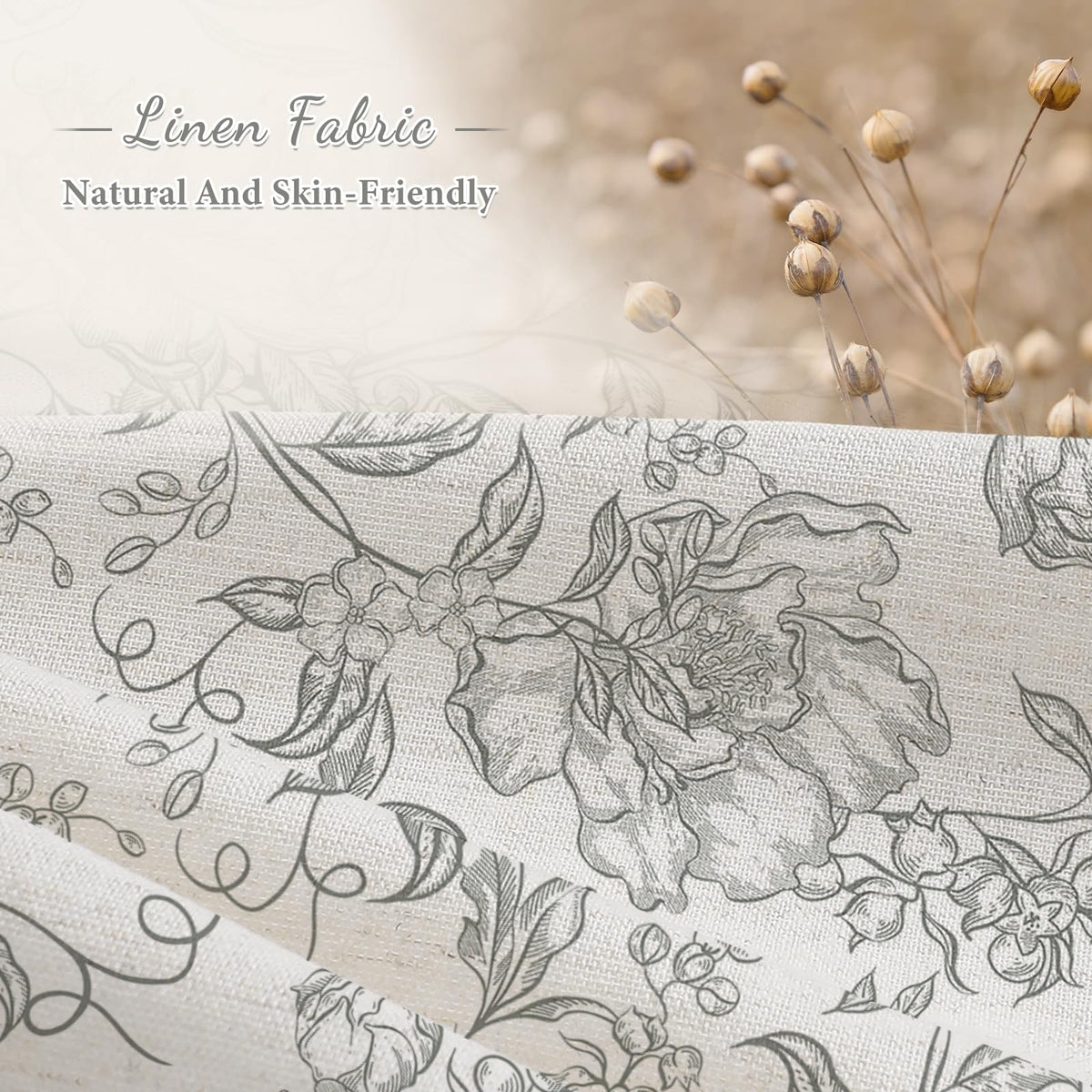Blue Floral Linen Blend Shower Curtain