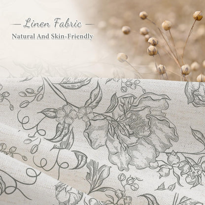 Blue Floral Linen Blend Shower Curtain
