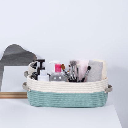 Woven Cotton Rope Toilet Tank Basket, Navy and White