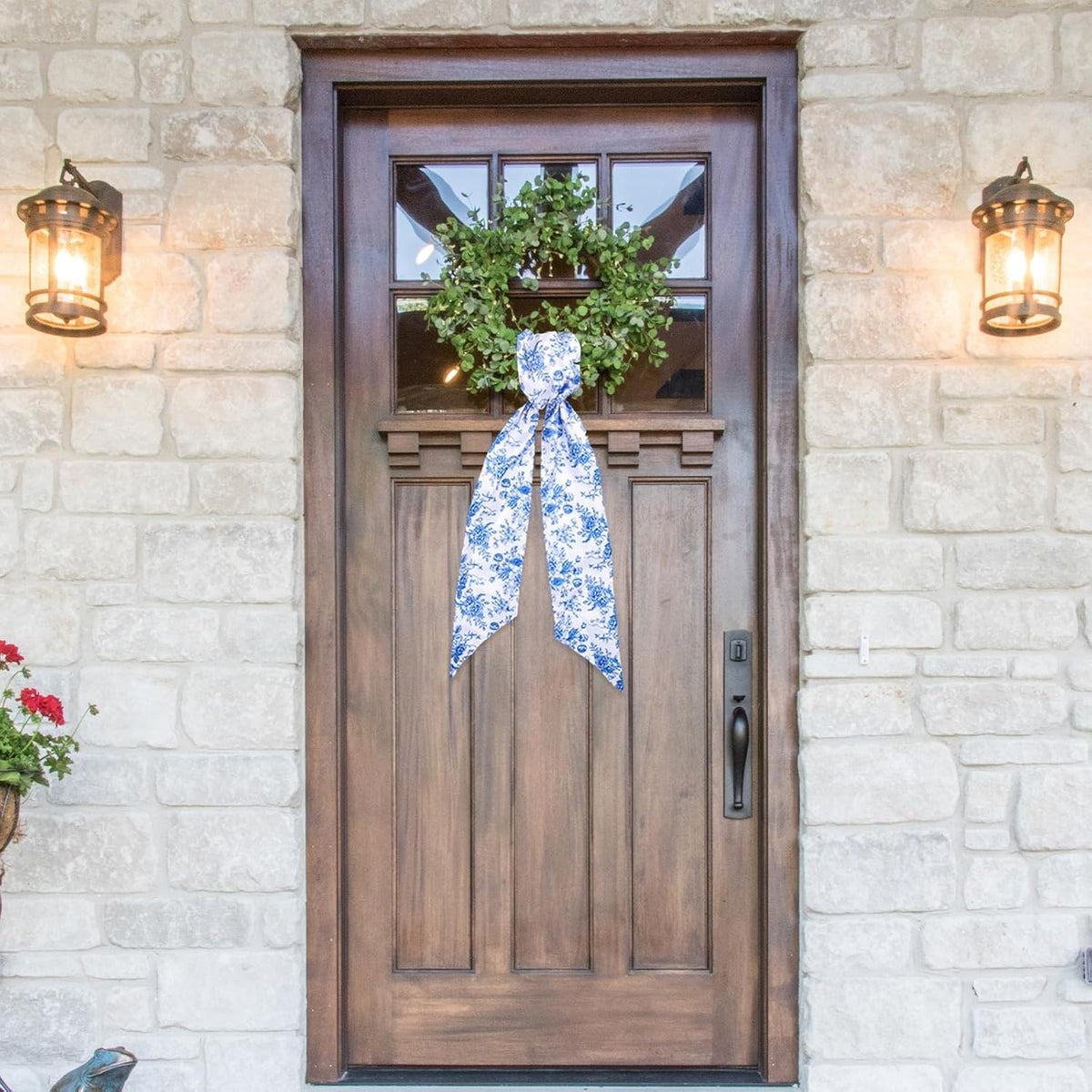 Blue Chinoiserie Floral Wreath Sash, Set of 2
