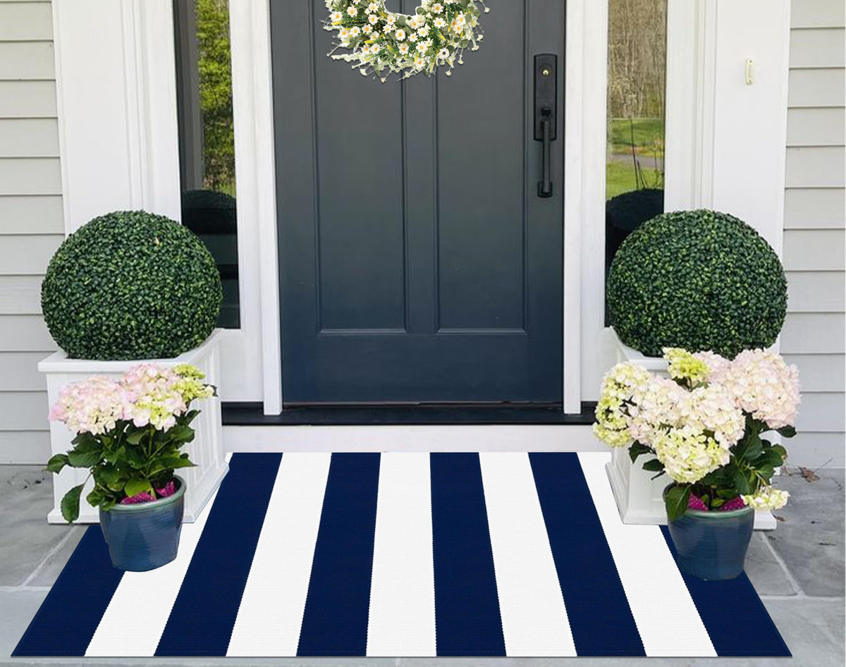 Light Blue Buffalo Plaid Cotton Door Mat, 24x35