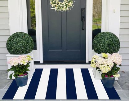 Light Blue Buffalo Plaid Cotton Door Mat, 24x35