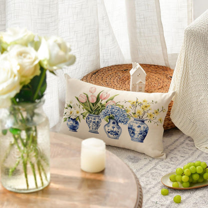 Chinoiserie Vase Lumbar Pillow Cover, 12 x 20 Inch