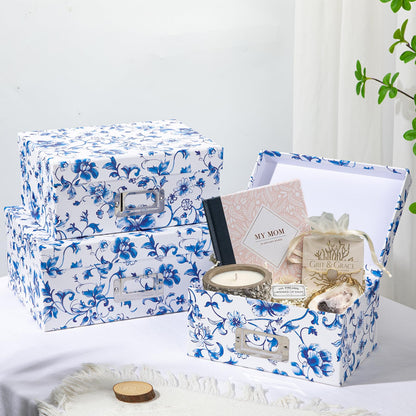 Blue and White Floral Nested Storage Boxes