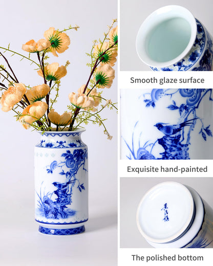 Blue and White Chinoiserie Vase, 8 or 9 Inch